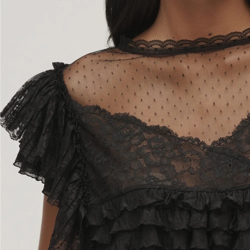 BNWT - Anthropologie Maeve Sheer Ruffle Lace Blouse - Large - Picture 2 of 9